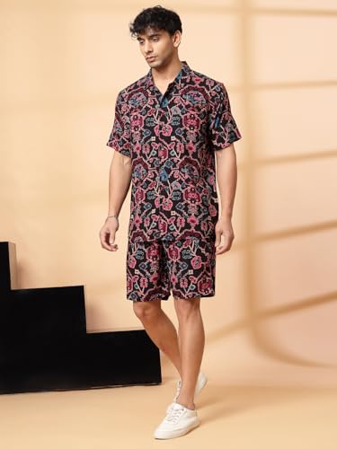 Image of Rigo Printed Co-Ord Set for Men's | Casual Shirt & Shorts Night Suit Set | Lounge-wear Nightdress Pajama Set for Men's | Night Wear, Beach Wear, Vacation Wear Outfit