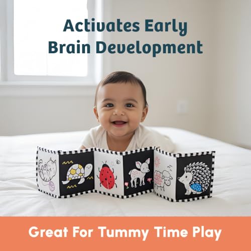 Image of Curious Cub High Contrast Baby Cloth Book | Tummy Time Toys for Babies | Toys for 0 to 12 Months | New Born Baby Gifts | Black and White Flash Cards