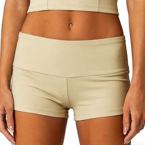Image of KMBANGI Womens Fold Over Shorts Elastic Waist Y2k Lounge Shorts Foldover Cute Pajama Micro Bottoms Mini Shorts Sleepwear