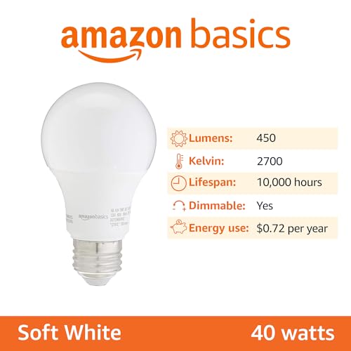 Amazon Basics LED Light Bulbs, Energy Efficient 6W, 40 Watt Equivalent, E26 Standard Base, 2700, Dimmable, 10,000 Hour, Soft White, 6 Count - image 2