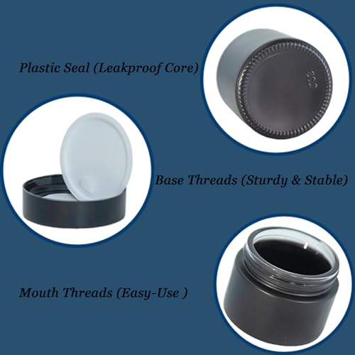 2Oz Small Glass Jars with Lids, 45Pack Lotion Container, Cosmetic Containers, Little Travel Jars for Creams with Mini Spoon, Black Label (Matte Black)3