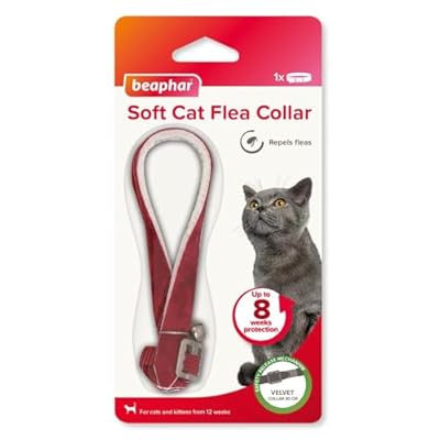 Beaphar – Soft Flea Collar for Cats – Repels Fleas For up to 8 Weeks – Adjustable Fit With Safety Mechanism – For Cats From 12 Weeks of Age – 1 x Velvet Collar – Colour May Vary