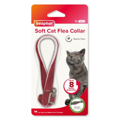 Beaphar Soft Flea Collar for Cats Repels Fleas For up to 8 Weeks Adjustable Fit With Safety Mechanism For Cats From 12 Weeks of Age 1 x Velvet Collar Colour May Vary