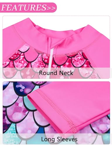 Happy Cherry Kids Girls One Piece Long Sleeve Swimsuit Printed Shorts Rash Guard Front Zip Bathing Suit2