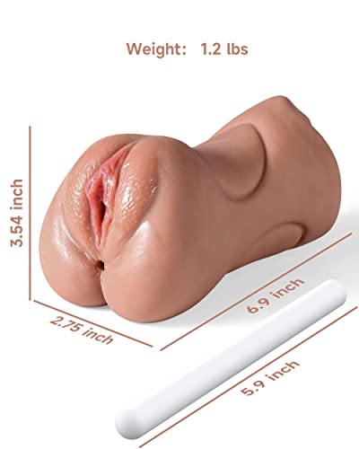 Image of 3 in 1 Pocket Pussy Male Masturbator, Adult Sex Toys with 3D Textured Vagina & Tight Anus & Drying Stick, Sex Doll Male Blowjob Stroker with Real Mouth Tongue for Man Masturbation Pleasure(Wheat)