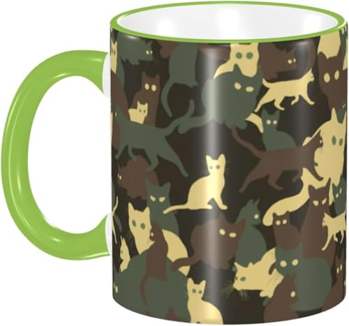 マグカップ おしゃれ コーヒーカップ 330ml 迷彩 カモフラージュ ねこ 猫柄 ネコ 耐熱 耐冷 電子レンジ対応 陶器 セラミック カップ 大容量 mug マグ 人気 朝食カップ 誕生日 母の日 父の日 プレゼント 贈り物 CPW1996A 緑