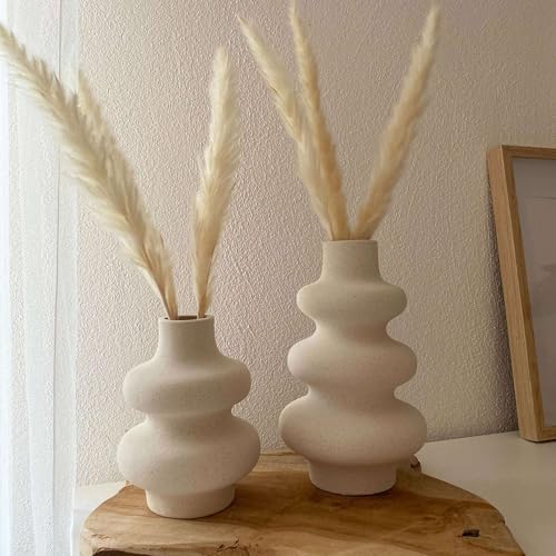 Vase céramique blanc stable pour herbe de pampa sans risque de chute