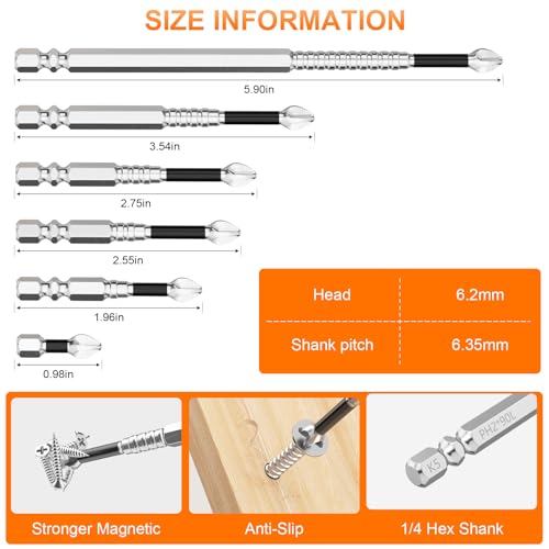Image of High Magnetic Screwdriver Drill Bit Set - 6pcs