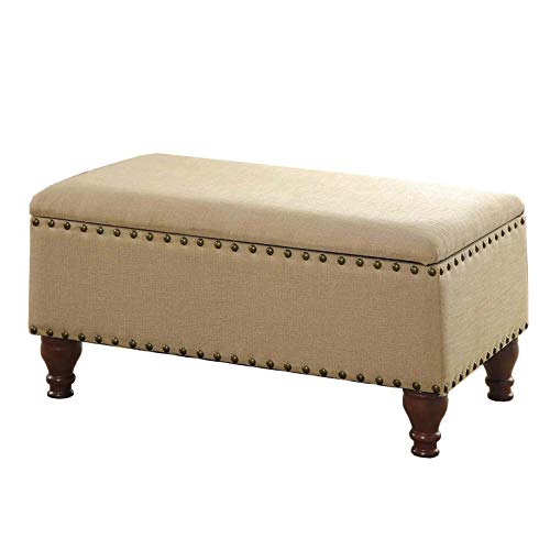Homepop Home Decor | Upholstered Storage Bench With Nailhead Trim | Ottoman With Storage For Living Room & Bedroom | Decorative Home Furniture (Tan ) Large #TOP3
