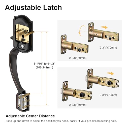 Image of Front Door Handle, Exterior Door Handle with Passage Lever, Vintage Front Entry Door Handle No Lock, Reversible for Left & Right Handed Doors, Lower Half Grip, Oil Rubbed Bronze