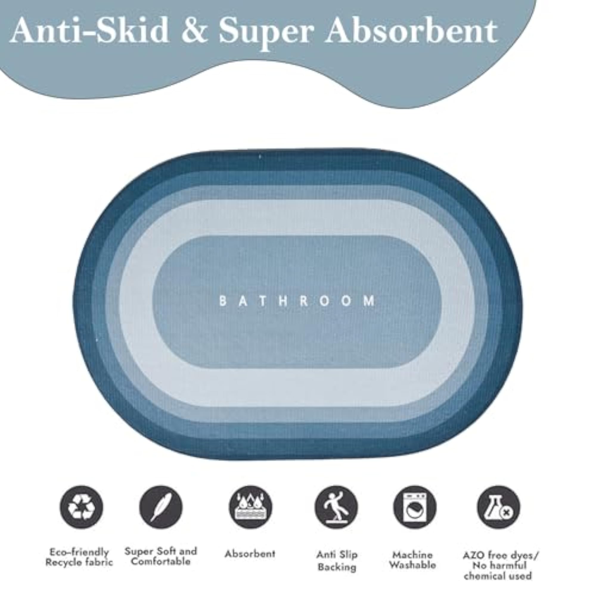 Oval Bathroom Mat, Soft Anti-Skid Bath Mat