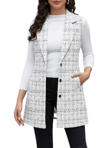 Image of IDEALSANXUN Plaid Vest for Women Fall Winter Sleeveless Blazer Jackets