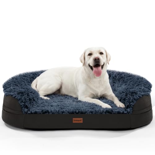 Image of Fluffy Calming Jumbo Orthopedic Dog Beds for Extra Large Dogs, Supportive Dog Sofa Bed with 3.7 inch 28D Egg-Crate Foam, Removable Washable Plush Cover, Waterproof Lining, 48'',Brown