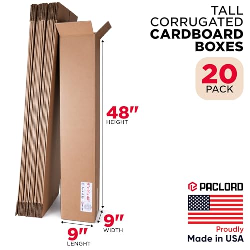 Image of Tall Cardboard Boxes 9 inchL x 9 inchW x 48 inchH (Pack of 20) - USA-Made Packing Boxes for Moving, Shipping, or Storage - USPS, UPS, FedEx Approved - Professional Packing Supplies for Moving | USA-Made Packing Boxes for Moving, Shipping, or Storage - USPS, UPS, FedEx Approved - Professional Packing Supplies