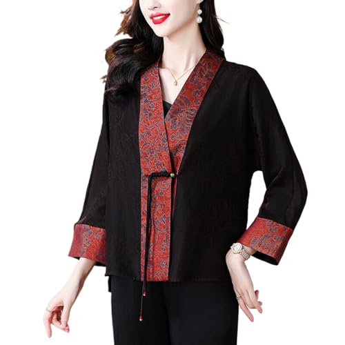 Women's Vintage Chinese-Style Short Silk Jacket,Autumn Open Front Blouse