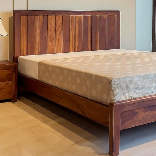 Image of Sheesham Wood King Size Bed Without Storage | Wooden Double Bed Cot Bed for Bedroom Furniture | Palang Double Bed for Hotels Solid Sheesham Wood Brown, Mattress Size: 78 X 72 Inch