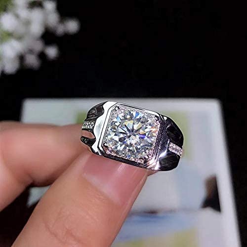 Designersjewel 3 Carat Classic Moissanite Ring For Men, White Gold Plated Sterling Silver Rings, Engagement Cocktail Wedding Ring, Art Deco Aesthetic #TOP1