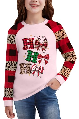 Image of BesserBay Girl's Christmas Buffalo Plaid Raglan Top Funny Holiday Graphic Shirt 4-14 Years
