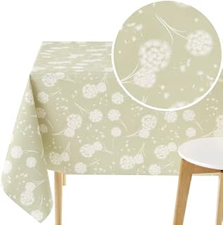KP HOME PVC Table Cloth Wipe Clean Tablecloth Oilcloth Sage Green Dandelion Pattern Wipeable Table Cloth Waterproof Table Cover 200 x 140 Vinyl Tablecloths Rectangular 6 Seat Table Cloth 78 x 55