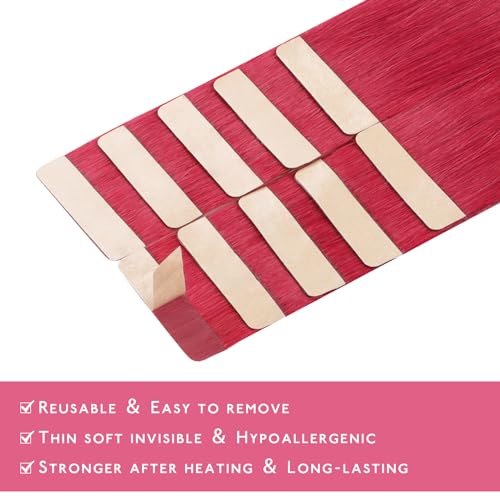 Image of WENNALIFE Tape In Hair Extensions Human Hair Red 10pcs 20g 10 inch Remy Invisible Tape Ins Straight Colored Soft Real Human Hair Tape In Extensions Refill Set Extensions
