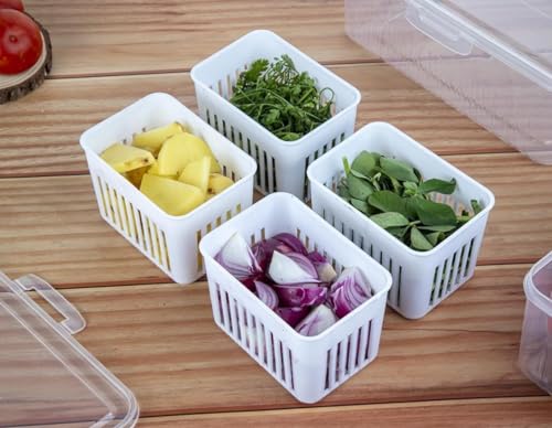 Image of 4 Grid | Fridge Storage organiser storage box and organiser | Container for Kitchen Storage Set, kitchen storage box, Vegetable Storage, kitchen accessories items for home jars containers