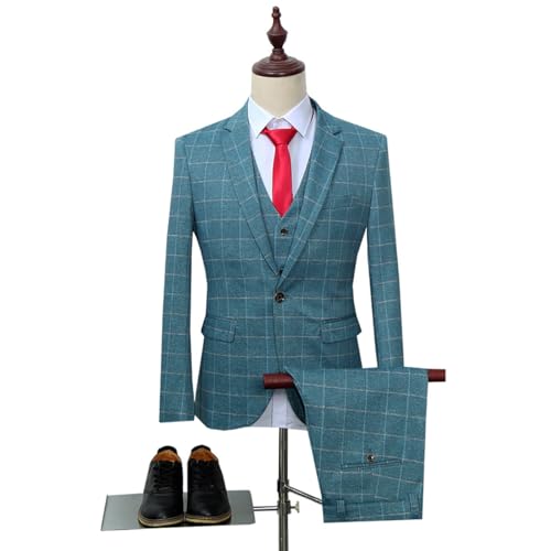 Cloudstyle Mens 3-Piece Plaid Suit Set Modern Fit Jacket Tux Blazer Vest Pants2