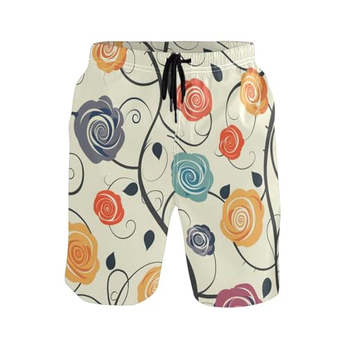 Men’s Swim Trunks White Rose Red Yellow Beach Board Shorts Swimming Short Pants Running Sports Surffing Shorts