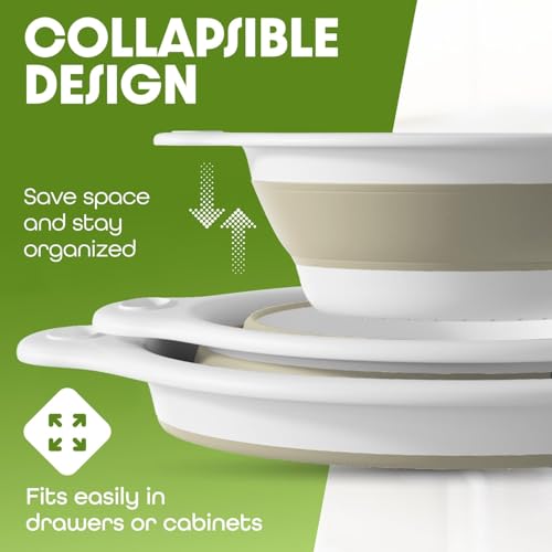 Image of Gevoli 2-in-1 Large Collapsible Colander with Self-draining Base Set - Plastic Side Drain Food strainer for Edge of Kitchen Sink (Beige)