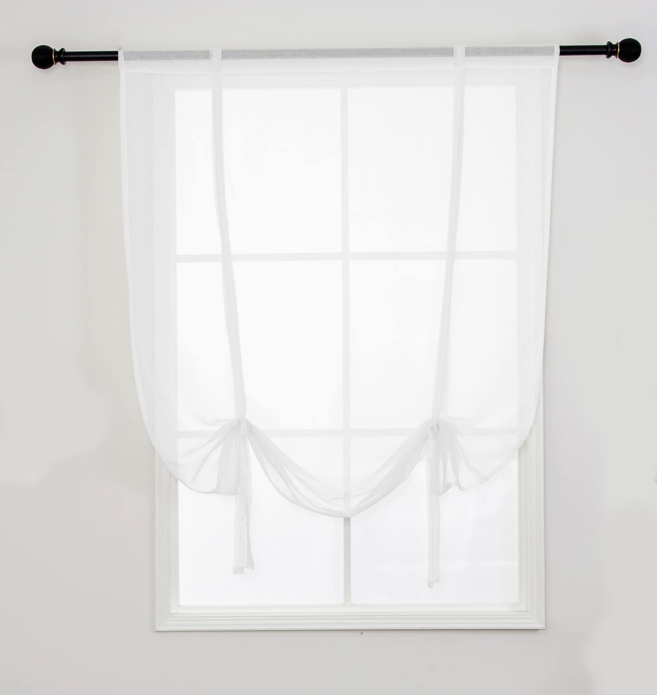 Cozomiz Semi Sheer Curtain Adjustable Tie Up Shade with Rod Pocket Panel Window Drapes Curtain Valances Light Filtering Voile Balloon Curtain Shade Window Treatments 31