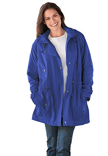Woman Within Women's Plus Size Fleece-Lined Taslon Anorak - 3X, Ultra Blue