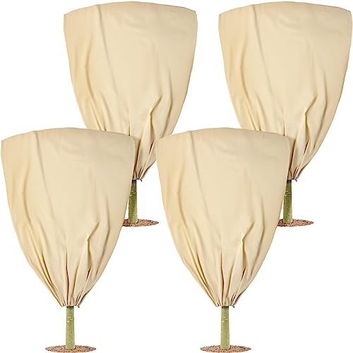 Windyun 4 Packs 47 x 71 Inch Reusable Burlap Winter Plant Cover Bags Warm Plant Frost Blankets...