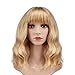 AGPTEK Wig, Synthetic Wig for Women Wavy, Colored Realistic Wig with Bangs, Great for Party, Cosplay, Daily-Use and Festivals (Blonde 13.7inch)