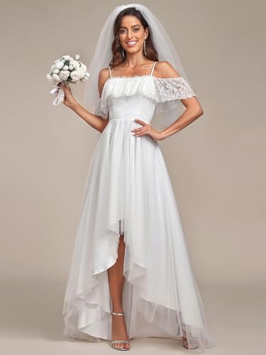 Ever-Pretty Wedding Dress Women's A Line Off Shoulder High Low Spaghetti Straps Lace Bridal Dress 903403