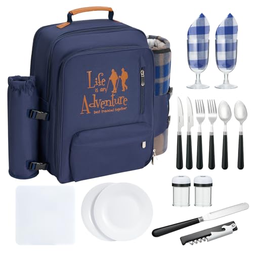24L Insulated Picnic Basket Leak Proof Picnic Backpack for 2, Blu...