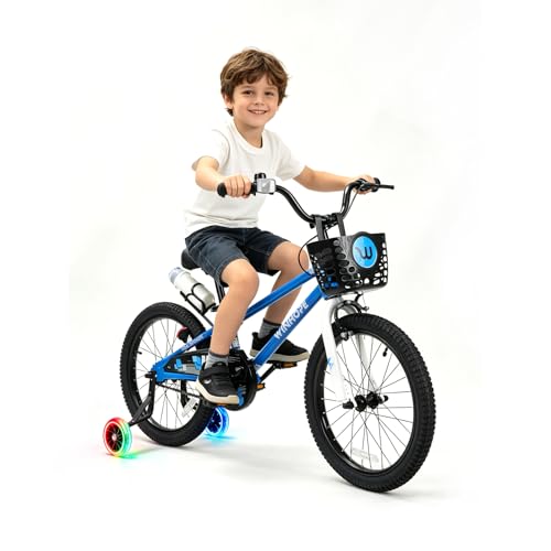 Image of WinHope 12-18 Inch Kids Bike with Light up Training Wheels for Boys Girls | Dual Brake Bicycle with Basket Adjustable Seat Water Bottle for Summer Riding Birthday Gift for Toddler 2-9 Years