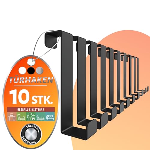 4happy Türhaken zum Einhängen, 10er Set – Schwarze Kleiderhaken Tür, rostfreie Haken zum Einhängen einzeln verwendbar oder als Türhakenleiste einsetzbar, mit hoher Tragkraft