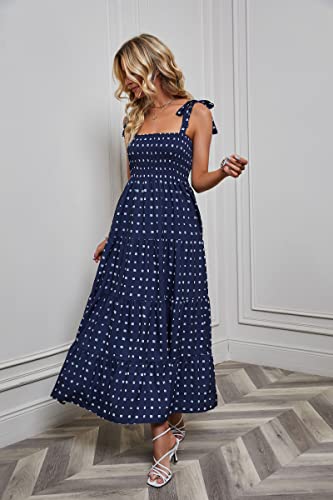 Image of kinstell Women's Summer Boho Spaghetti Strap Square Neck Ruffle Casual Flowy Long Dress Beach Swing Party Maxi Dress