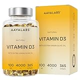 Vitamine D3 4000 UI   Vitamine D avec Huile d’Olive Extra Vierge pour Absorption Optimale   Vitamines sans OGM, sans Gluten et Lactose pour les Fonctions Osseuse, Musculaire, Immunitaire   365 Gélules