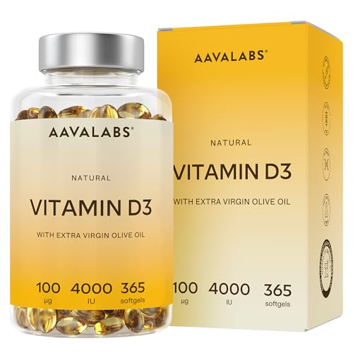 Vitamin D3 4000 IU - with Extra Virgin Olive Oil for Optimum Absorption - High Strength Vitamin D Supplement Contributes to Bone, Muscle and Immune Function - 365 Vitamin D Capsules
