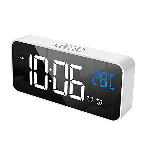 Alarma reloj digital snooze con brillo ajustable y batería para mesa de escritorio 5
