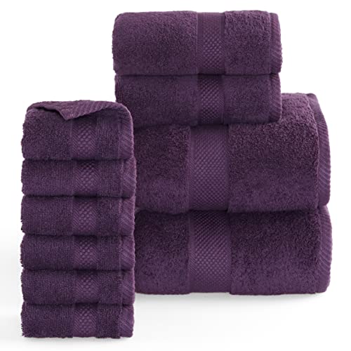 Bedsure Purple Bath Towels Set for Bathroom - 2 Bath Towels, 2 Hand Towels, 6 Wash Cloths, Cotton Hotel Quality Absorbent 10 Pack Bath Linen Towel Sets