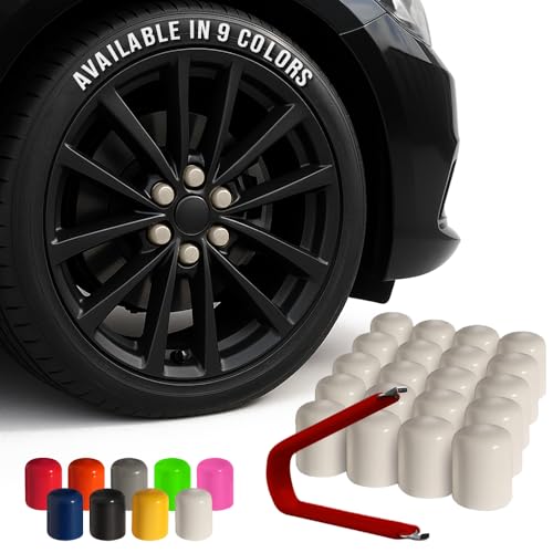 ColorLugs Vinyl Lug Nut Cover | White | Flexible Fit Wheel Lug Nut Cap | Fits 21-23 mm | Pack of 25 | Includes Deluxe Extractor | Made in the USA