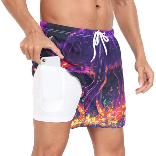Men's Swimming Trunks Men's 2 Layer Inseam Board Shorts Phone Pocket Quick Dry3