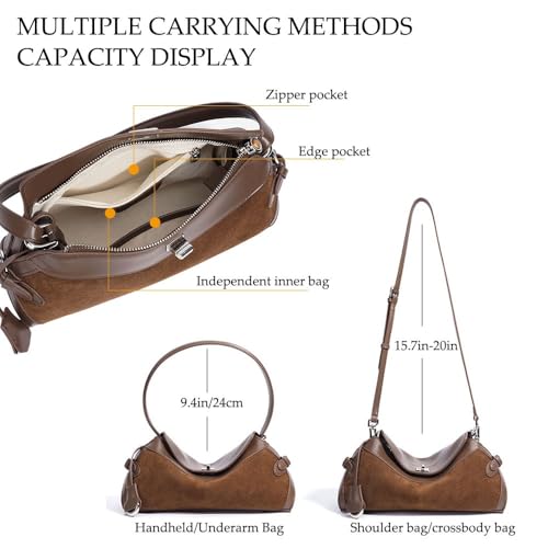 Women's Suede Hobo Crossbody Bag,Leather Vintage Top Handle Bags,Handbags Purse with Shoulder Strap4