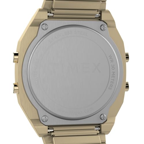 Image of TIMEX 80 Digital Watch for Women with Blue Square Dial & Gold Stainless Steel Bracelet Band Water Resistant Women's Wrist Watches - TW2W40800UJ