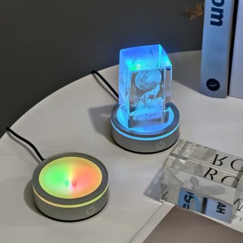 Image of 2Pcs LED Light Base, RGB Multicolor Round Lighted Display Stand, Non-slip Pedestal, USB & Battery Operated, for 3D Photo Crystal Glass Art, Spherical Artwork, Tumbler & Holiday Party Decoration