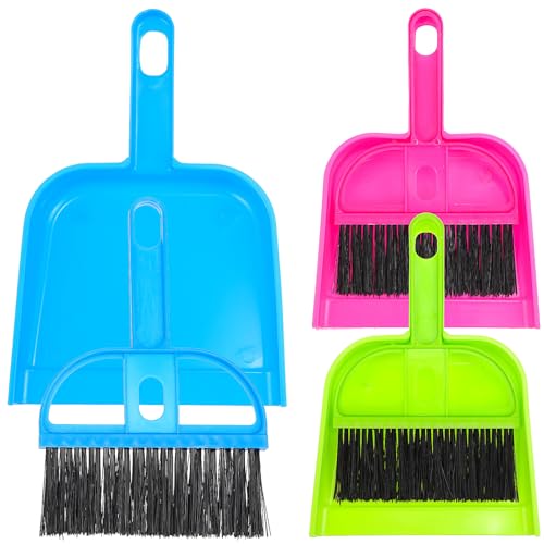 Beavorty 3 Sets Small Broom Dustpan Sweep Cleaning Tools Mini Dustpan and Brush for Desk Tiny Broom Whisk Broom and Dust Pan Small Dustpan Mini Broom and Dustpan for Handheld Broom