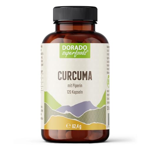 Curcuma + Piperin Kapseln | 120 x Stück - 1680 mg Tagesdosis | Vegan - 1 Monatspackung | Dorado Superfoods®