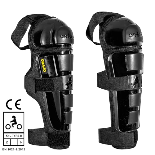 Image of ORAZO Raptor CE Certified Knee & Shin Protector | Level 2 K+L TYPE B T- | Anti-Slip Straps | Bionic & Asymmetric for Comfort | Made in India (Black, Long Straps)