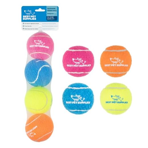 Best Pet Supplies Interactive Squeaky Dog Chew Toy, Ideal Dog Toys for Chewers, Small, Medium & Large Dogs, and Fetch Lovers - Tennis (Assorted Color), Medium (Pack of 4)